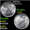 Image 1 : 1922-p Peace Dollar $1 Grades Select+ Unc