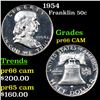Image 1 : Proof 1954 Franklin Half Dollar 50c Grades GEM+ Proof Cameo