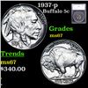 Image 1 : 1937-p Buffalo Nickel 5c Graded ms67 By SEGS