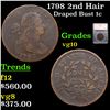 Image 1 : 1798 2nd Hair Draped Bust Large Cent 1c Graded vg10 By SEGS