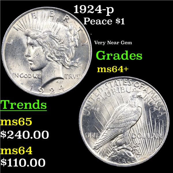 1924-p Peace Dollar $1 Grades Choice+ Unc