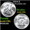 Image 1 : 1954-d Franklin Half Dollar 50c Graded ms66 FBL BY SEGS