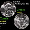 Image 1 : 1953-p Washington Quarter 25c Grades GEM+ Unc