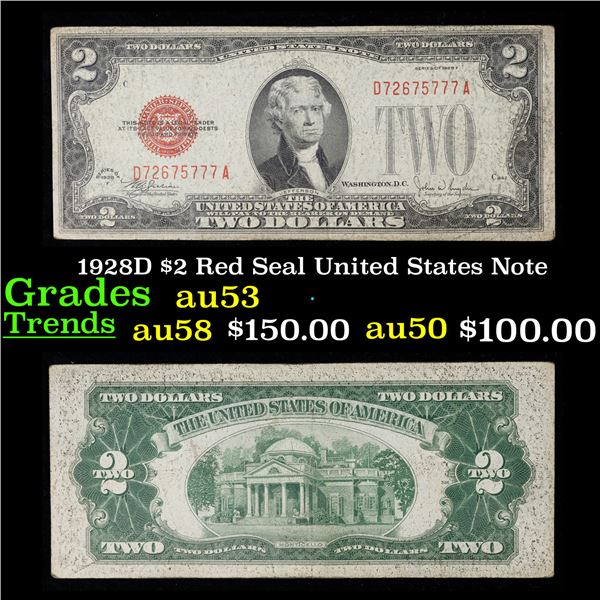 1928F $2 Red Seal United States Note Grades Select AU