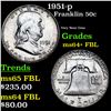 Image 1 : 1951-p Franklin Half Dollar 50c Grades Choice Unc+ FBL
