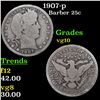 Image 1 : 1907-p Barber Quarter 25c Grades vg+