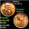 Image 1 : 1939-p Lincoln Cent 1c Grades GEM+ Unc RD