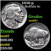 Image 1 : 1936-p Buffalo Nickel 5c Graded ms66+ BY SEGS