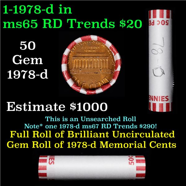Shotgun Lincoln 1c roll, 1978-d 50 pcs Bank Wrapper.
