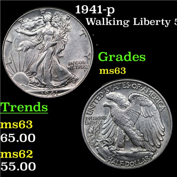 1941-p Walking Liberty Half Dollar 50c Grades Select Unc