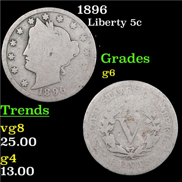 1896 Liberty Nickel 5c Grades g+
