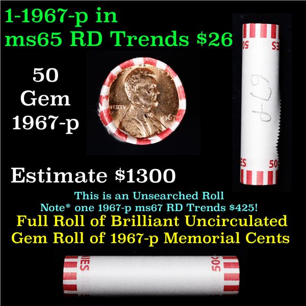 Shotgun Lincoln 1c roll, 1967-p 50 pcs Bank Wrapper.