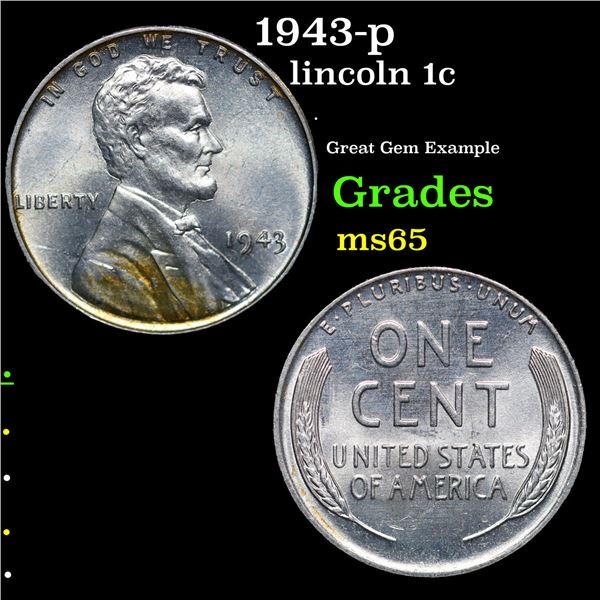 1943-p Lincoln Cent 1c Grades GEM Unc