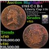 Image 1 : ***Auction Highlight*** 1793 Liberty Cap half cent C-1 B-1 1/2c Graded vf+ By USCG (fc)