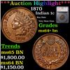 Image 1 : ***Auction Highlight*** 1870 Indian Cent 1c Graded ms64+ bn By SEGS (fc)