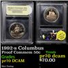 Image 1 : Proof 1992-s Columbus Modern Commem Half Dollar 50c Graded GEM++ Proof Deep Cameo By USCG