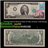 Image 1 : 1976 $2 Federal Reserve Note 1st Day of Issue, with Stamp Grades Choice AU/BU Slider