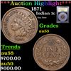 Image 1 : 1871 Indian Cent 1c Graded Select AU By USCG
