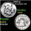 Image 1 : 1963-p Franklin Half Dollar 50c Grades Choice Unc