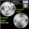 Image 1 : 1924-p Peace Dollar $1 Graded ms66 BY SEGS