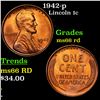 Image 1 : 1942-p Lincoln Cent 1c Grades GEM+ Unc RD