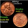 Image 1 : 1954-p Lincoln Cent 1c Grades GEM+ Unc RD