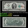 Image 1 : 1976 $2 Federal Reserve Note 1st Day of Issue, with Stamp Grades Gem CU