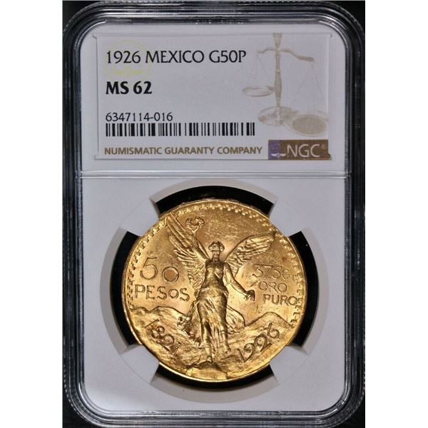 1926 Mexico Gold 50 Pesos MS-62 NGC