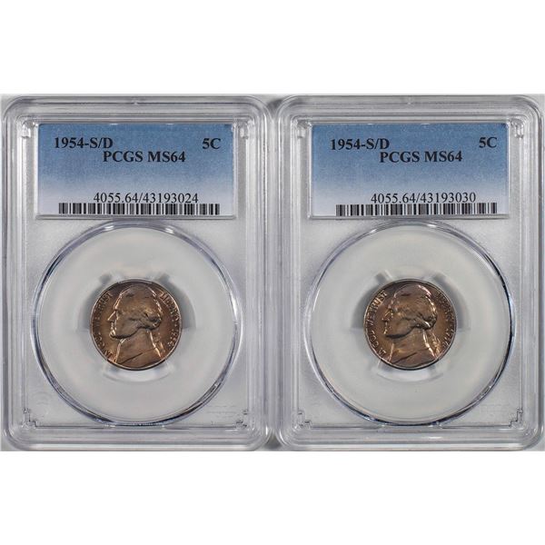 Lot of (2) 1954-S/D Jefferson Nickel Coins PCGS MS64