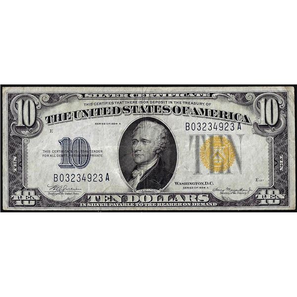 1934A $10 North Africa WWII Emergency Issue Silver Certificate Note