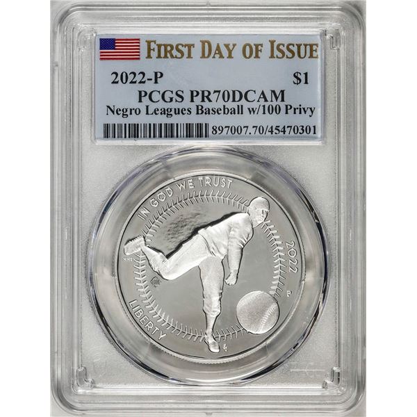 2022-P $1 Proof Negro Leagues Baseball Silver Dollar Coin PCGS PR70DCAM FDOI