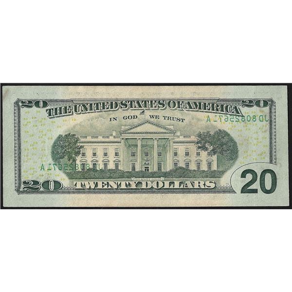 2009 $20 Federal Reserve Note Partial Offset Error on Reverse