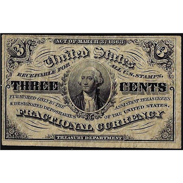 March 3, 1863 Third Issue Three Cents Fractional Currency Note