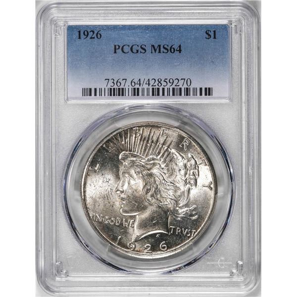 1926 $1 Peace Silver Dollar Coin PCGS MS64