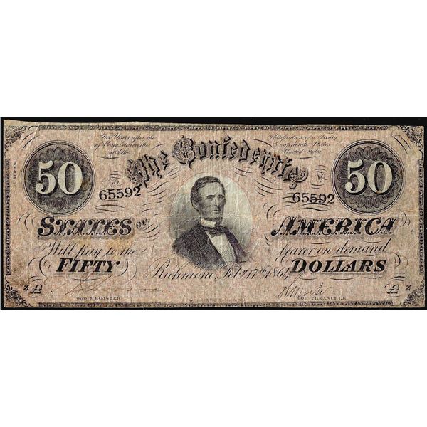 1864 $50 Confederate States of America Note