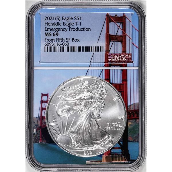 2021-(S) Type 1 $1 American Silver Eagle Coin NGC MS69 From Fifth SF Box