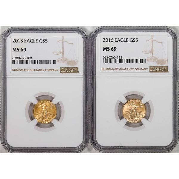 Lot of 2015-2016 $5 American Gold Eagle Coins NGC MS69