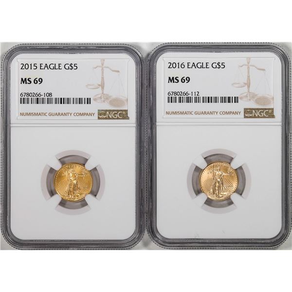 Lot of 2015-2016 $5 American Gold Eagle Coins NGC MS69