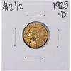 Image 1 : 1925-D $2 1/2 Indian Head Quarter Eagle Gold Coin