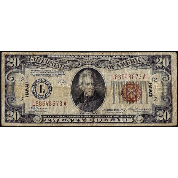 1934A $20 Hawaii WWII Emergency Issue Federal Reserve Note