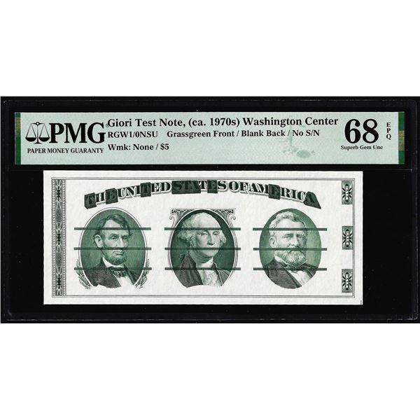 Circa 1970's Washington Center Giori Test Note PMG Superb Gem Uncirculated 68EPQ