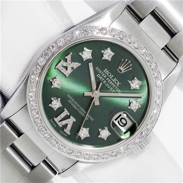 Rolex Midsize Stainless Steel Diamond Datejust Wristwatch