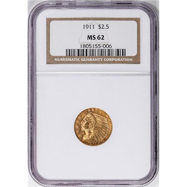 1911 $2 1/2 Indian Head Quarter Eagle Gold Coin NGC MS62