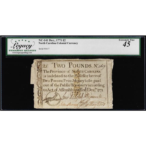 December 1771 Two Pound North Carolina Colonial Note NC-141 Legacy Extremely Fine 45