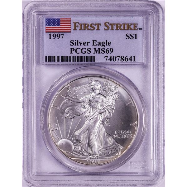 1997 $1 American Silver Eagle Coin PCGS MS69 First Strike