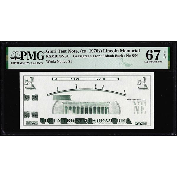 Circa 1970's Lincoln Memorial Giori Test Note PMG Superb Gem Uncirculated 67EPQ