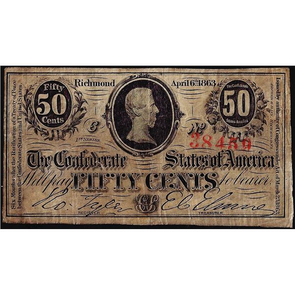 1863 Fifty Cents Confederate States of America Note