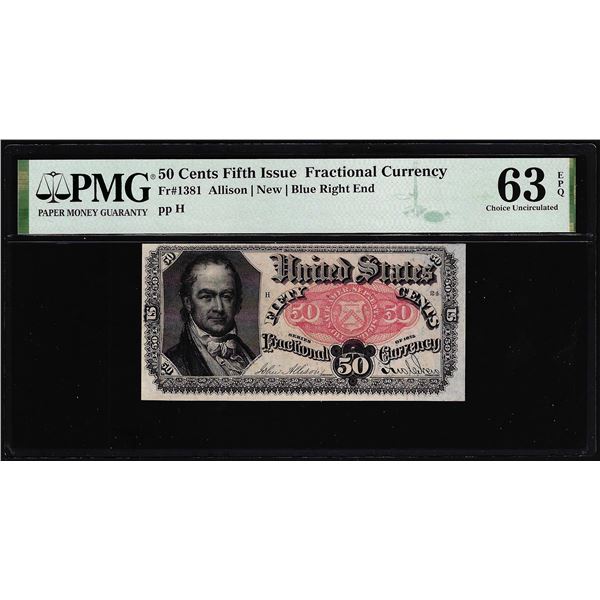 1874 Fifth Issue 50 Cents Fractional Currency Note Fr.1381 PMG Ch. Uncirculated 63EPQ