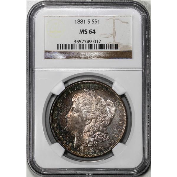 1881-S $1 Morgan Silver Dollar Coin NGC MS64 Nice Toning