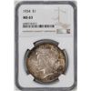 Image 1 : 1934 $1 Peace Dollar Silver Coin NGC MS63 Nice Toning